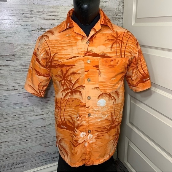 Maui Hawaii Vintage Orange Tropical Sunset Casual Button up Shirt Short Sleeve S - Picture 10 of 10